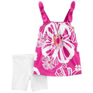 Carters | Pink & White Tropical Tank and Bike Shorts 2 Piece Set | Size 6 Months